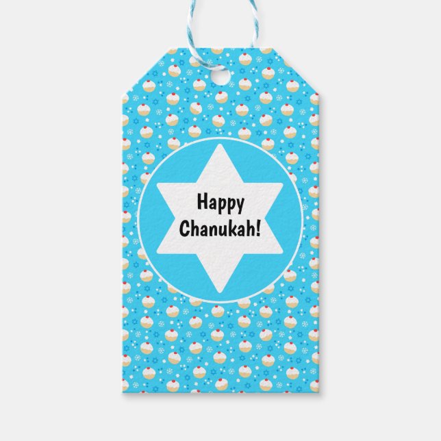Chanukah Jelly Doughnut Jewish Stars Snöflingor Presentetikett (Framsidan)