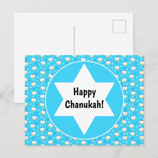Chanukah jelly doughnuts judiska stjärnor snöfling helg vykort (Fram/baksida)