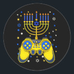 Chanukah Jewish Menorah Gamer Funny Gaming Runt Klistermärke<br><div class="desc">Chanukah Jewish Menorah Gamer Funny Gaming</div>