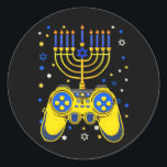 Chanukah Jewish Menorah Gamer Funny Gaming Runt Klistermärke<br><div class="desc">Chanukah Jewish Menorah Gamer Funny Gaming</div>