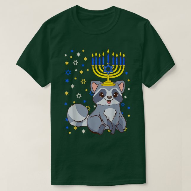 Chanukah Jewish Menorah Raccoon Funny Hanukkah T Shirt (Design framsida)