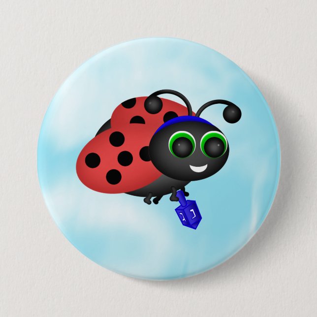 Chanukah Ladybug in yamaka with dreidel Knapp (Framsida)