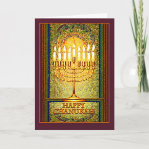 Chanukah ljus, menora i målat glassfönster helgkort