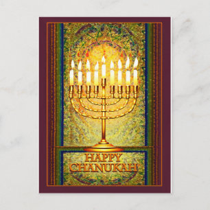 Chanukah Ljus, Menorah i fönster med fastfärgat gl Vykort