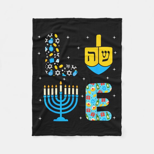 Chanukah Menorah Dreidel Icons Hanukkah Love Celeb Fleecefilt (Framsidan)