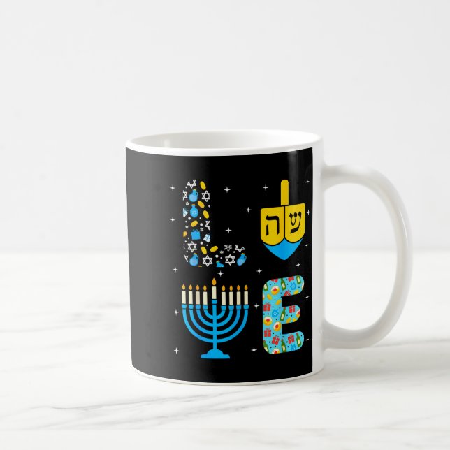 Chanukah Menorah Dreidel Icons Hanukkah Love Celeb Kaffemugg (Höger)