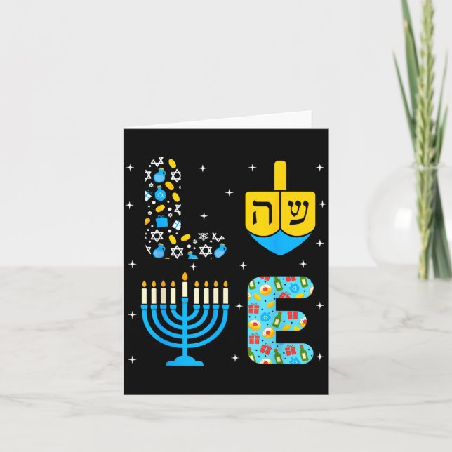 Chanukah Menorah Dreidel Icons Hanukkah Love Celeb Kort (Framsida)