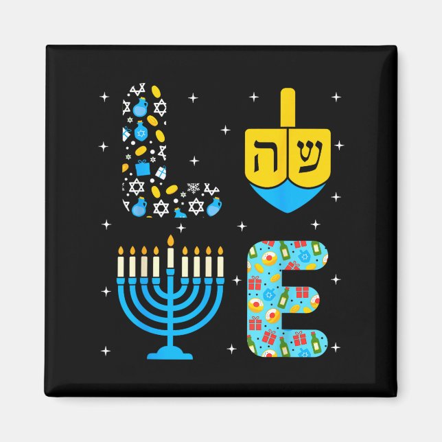 Chanukah Menorah Dreidel Icons Hanukkah Love Celeb Magnet (Framsidan)