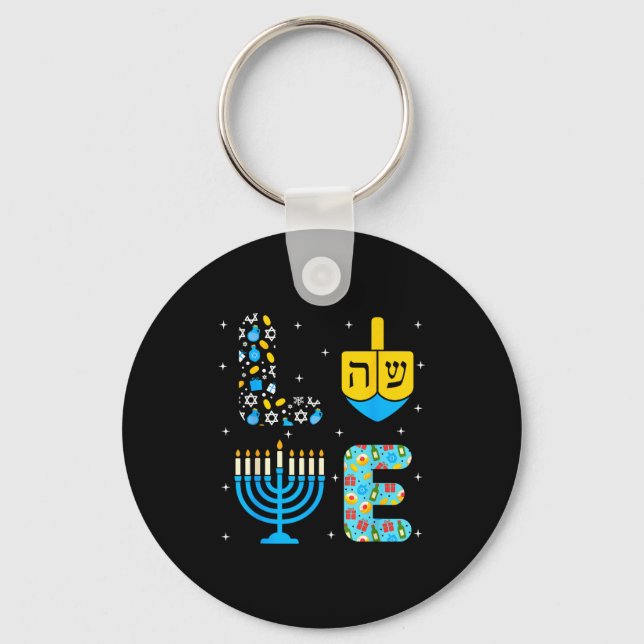 Chanukah Menorah Dreidel Icons Hanukkah Love Celeb Nyckelring (Framsida)