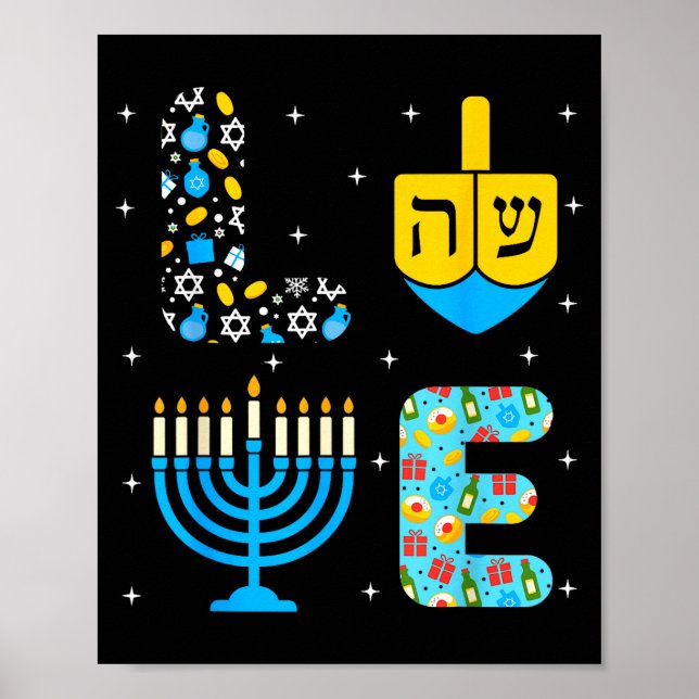 Chanukah Menorah Dreidel Icons Hanukkah Love Celeb Poster (Framsidan)