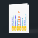 Chanukah Menorah i Ord Card Helgkort<br><div class="desc">Denna menorah består av ljus som framställs av de olika stavningarna i Chanukah/Hanukkah..</div>