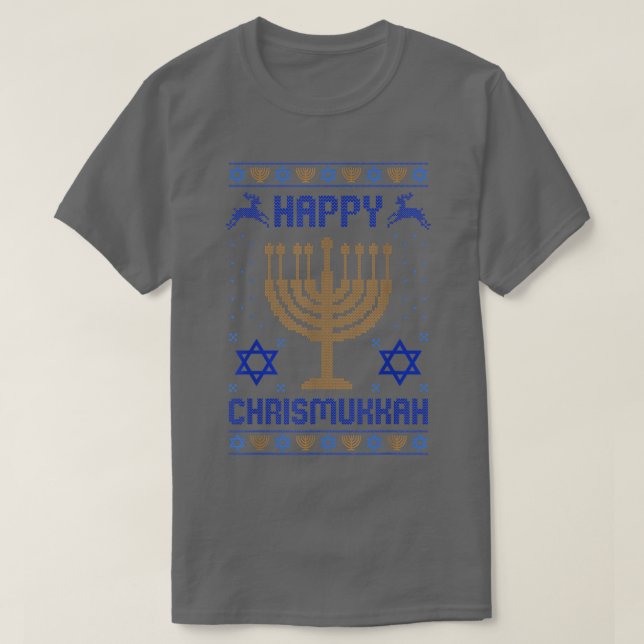 Chanukah Menorah Ugly jul Hanukkah Lycklig Chr T Shirt (Design framsida)