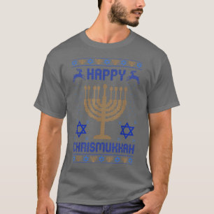 Chanukah Menorah Ugly jul Hanukkah Lycklig Chr T Shirt