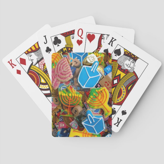 Chanukah Menorahs, Dreidels, Gelt Kortlek (Baksidan)