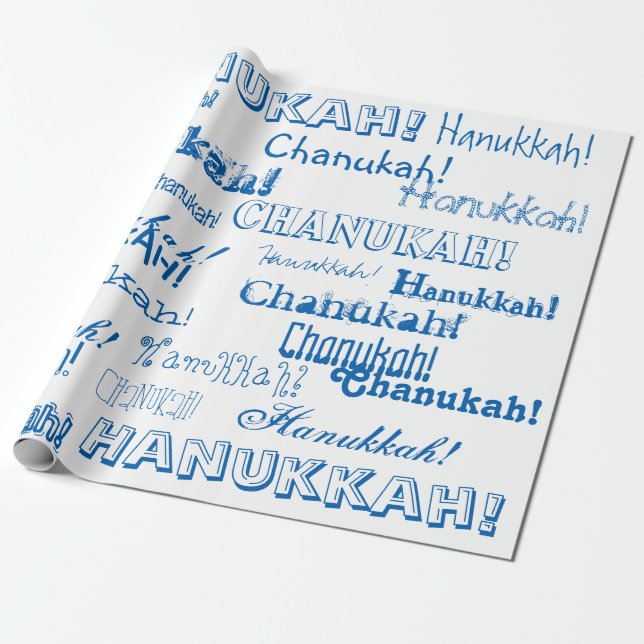 Chanukah O' Hannukah Blue and White Wrapping Pappe Presentpapper (Utrullad)