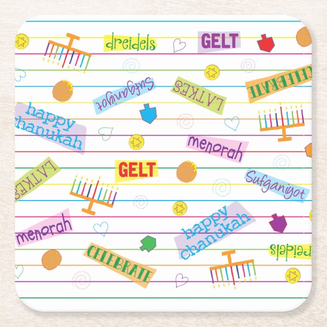 Chanukah Party Time Underlägg Papper Kvadrat (Framsidan)