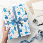 Chanukah Presenter Gifts w/Bows Blue White Guld Presentpapper<br><div class="desc">Lägg till lite helgdag och gnistra med den här roligten. Chanukah har en papper utformning. Lämplig för barn eller vuxnor, behov av företagsplås eller familjepresentationer. Det finns koordinerande presentsäckar, vävnadspapper och band för ett helt Chanukah-utseende, eller så kan du blanda och matcha med vår andra Chanukah som omsluter pappra mönster....</div>