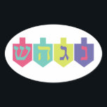 Chanukah Stickers Ovalt Klistermärke<br><div class="desc">Dreidel-klistermärken</div>