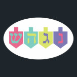 Chanukah Stickers Ovalt Klistermärke<br><div class="desc">Dreidel-klistermärken</div>