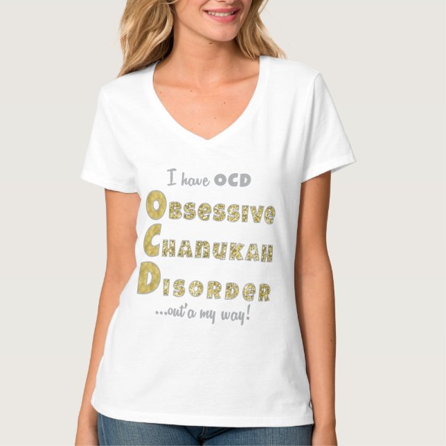 Chanukah Women's Nano V-Nacke T-Shirt ’OCD’ (Framsida)