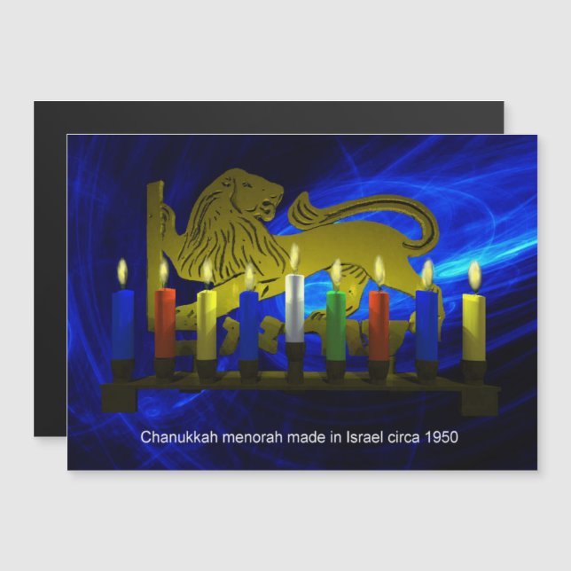 Chanukkah Brass Lejon Menorah (Fram/baksida)