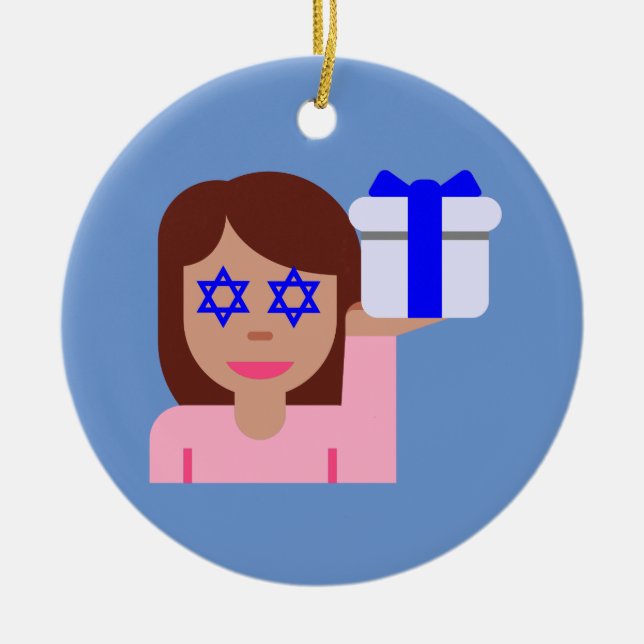 Chanukkah hair flip emoji julgransprydnad keramik (Framsidan)