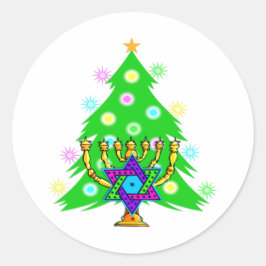 Chanukkah och jul runt klistermärke