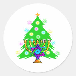 Chanukkah och julhelgkort runt klistermärke