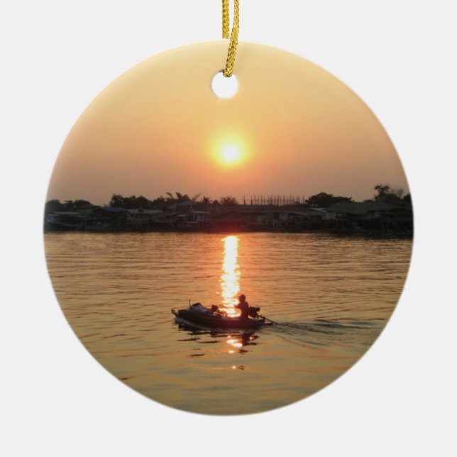 Chao Phraya River solnedgång… Ayutthaya, Thailand Julgransprydnad Keramik (Framsidan)