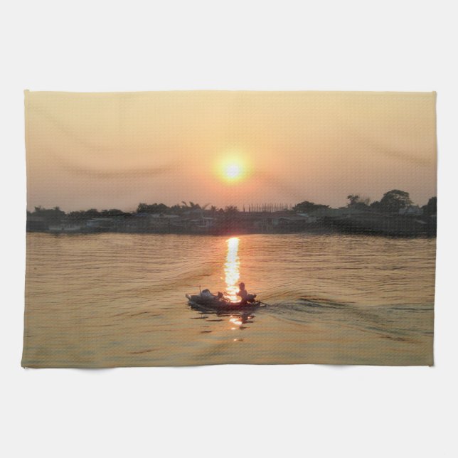 Chao Phraya River Sunset ... Ayutthaya, Thailand Kökshandduk (Horisontell)