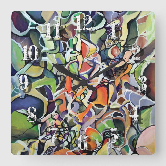 Chaos Abstrakt Expression Contemporary Artwork Fyrkantig Klocka (Framsida)
