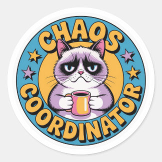 Chaos Coordinator Cat Sticker - Funny Grumpy Coffe Runt Klistermärke