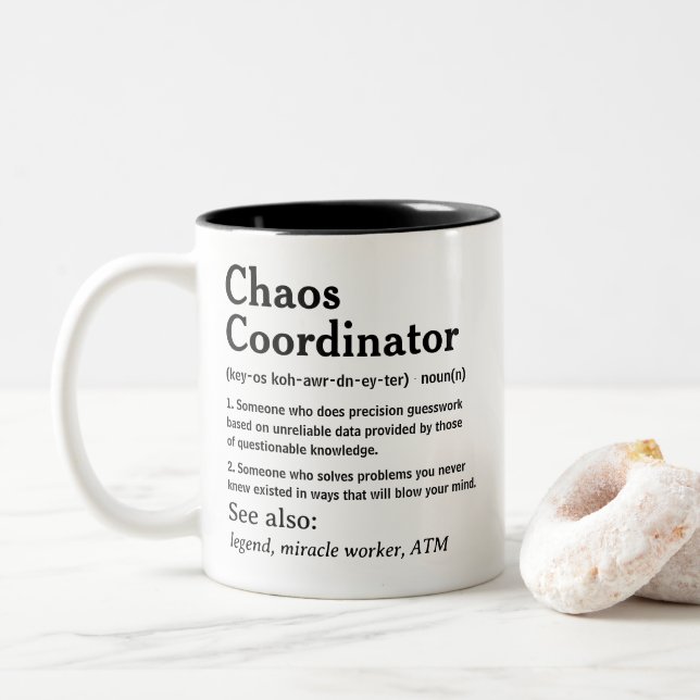 Chaos Coordinator Sarcastic Definition Funny Två-Tonad Mugg (Med munk)