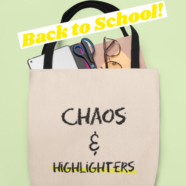 Chaos & Highlighter Funny Teacher Gift Tygkasse (Shop now and show your passion for teaching and stay organized in style!)