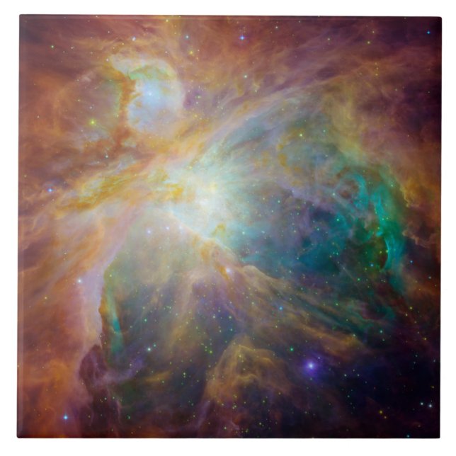 Chaos i hjärtat av Orion Spitzer Hubble Composite Kakelplatta (Framsidan)