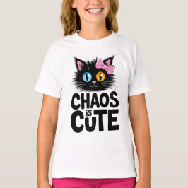 Chaos Is Cute – Adorable Black Cat with Bow Kawaii T Shirt