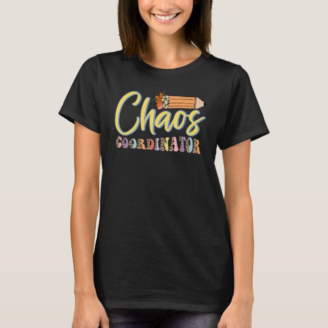 Chaos samordnare Leopard Teacher Back to school T Shirt (Framsida)