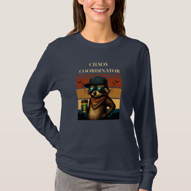 Chaos samordnare Raccoon Long Sleased Shirt T Shirt (Framsida)