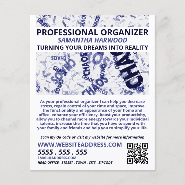 Chaos Slogan Design, Professionell Organizer Flygblad (Framsidan)