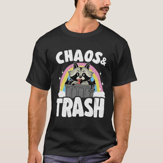 Chaos & Trash Garbage Panda Rainbow Raccoon T Shirt (Framsida)