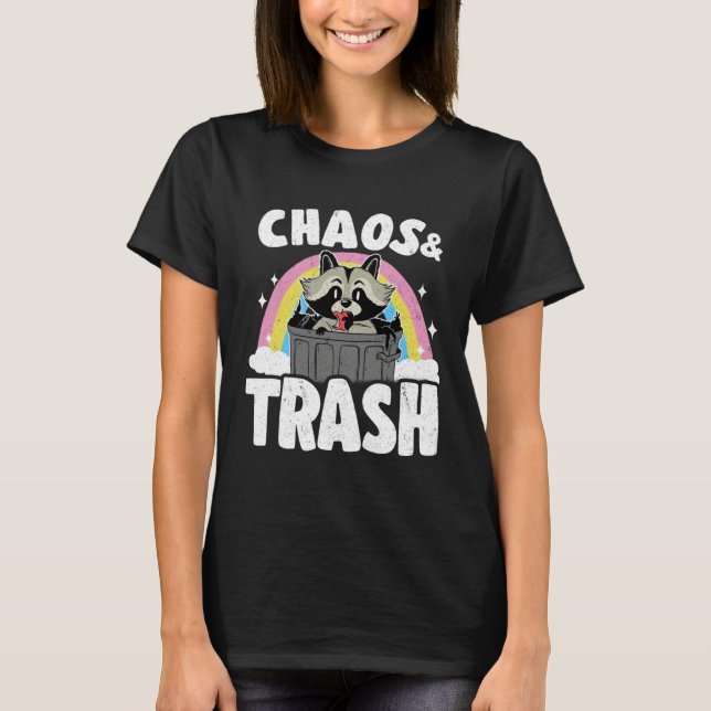 Chaos & Trash Garbage Panda Rainbow Raccoon T Shirt (Framsida)
