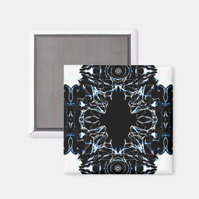 Chaotic Abstract Blue on Black and White Fluid Art Magnet (Front/Back)