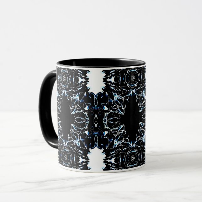Chaotic Abstract Blue on Black and White Fluid Art Mugg (Framsida vänster)