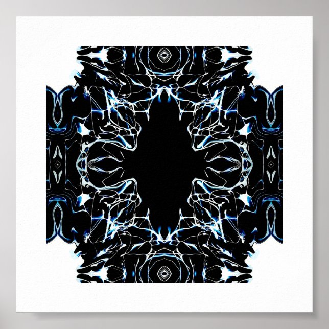 Chaotic Abstract Blue on Black and White Fluid Art Poster (Framsidan)