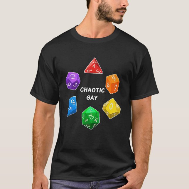 Chaotic Gay-justering Dice D20 Nerdy Tabletop Adve T Shirt (Framsida)