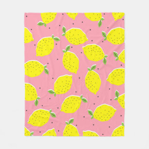 Chaotic Lemons Rosa Polka: Citrus Mönster Fleecefilt