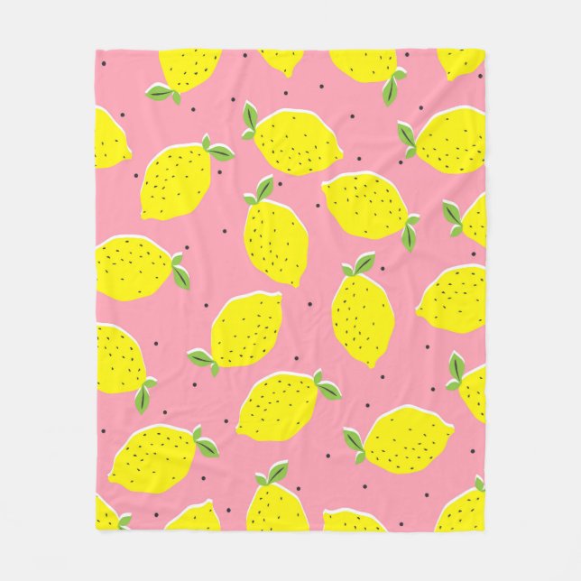 Chaotic Lemons Rosa Polka: Citrus Mönster Fleecefilt (Framsidan)