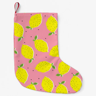 Chaotic Lemons Rosa Polka: Citrus Mönster Liten Julstrumpa