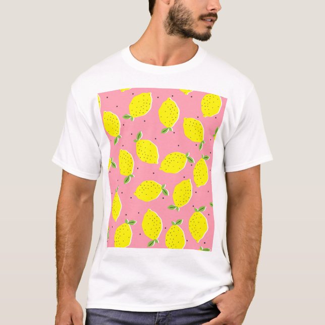 Chaotic Lemons Rosa Polka: Citrus Mönster T Shirt (Framsida)