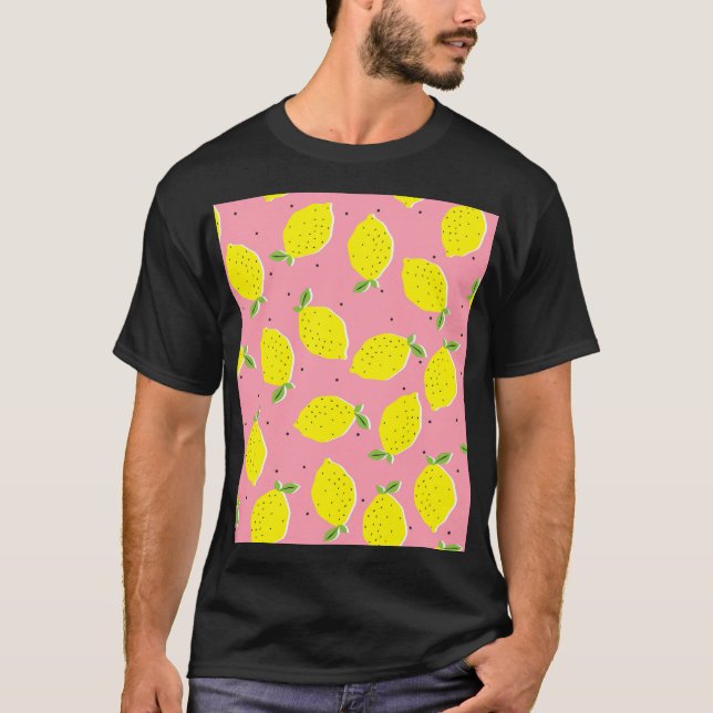 Chaotic Lemons Rosa Polka: Citrus Mönster T Shirt (Framsida)